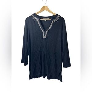 CHICO’S linen beaded blouse top black 4 XXL